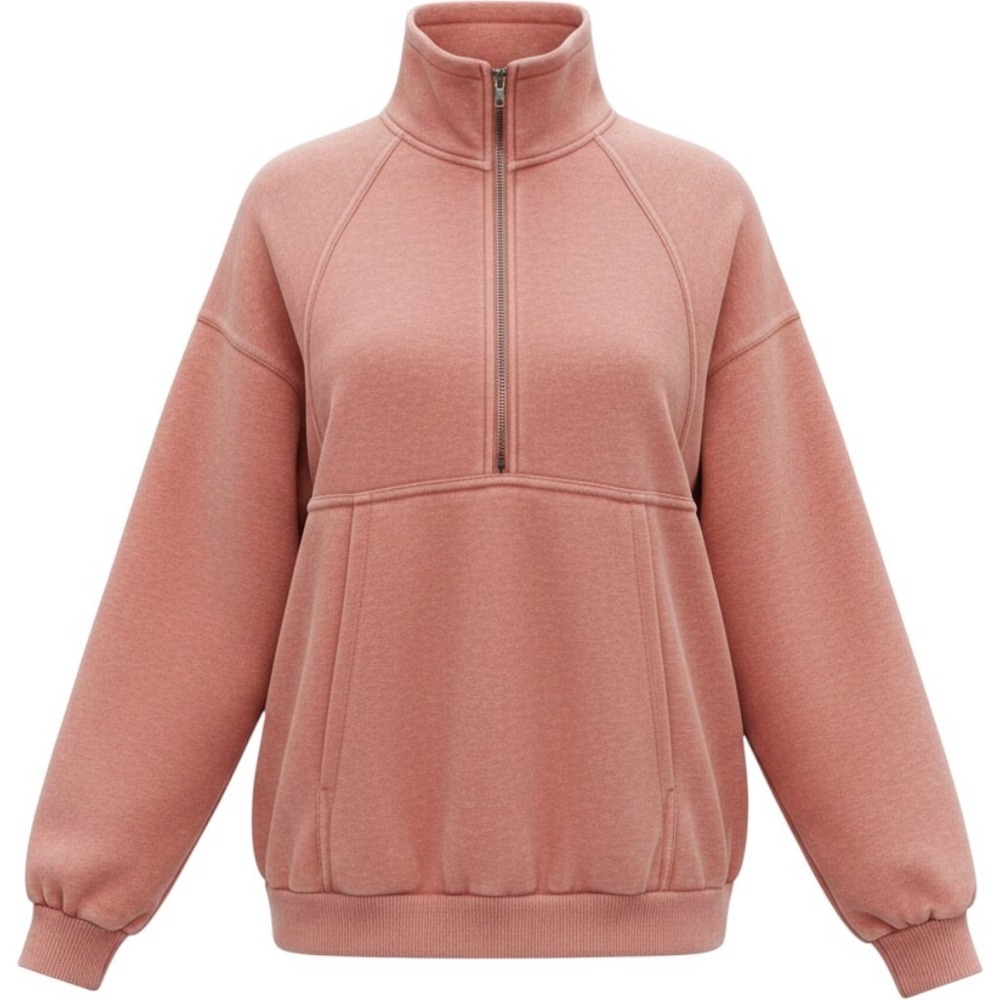 Pretty Garden Cowl Half-Zip Pullover Sweater in Rose Clay Size Medium